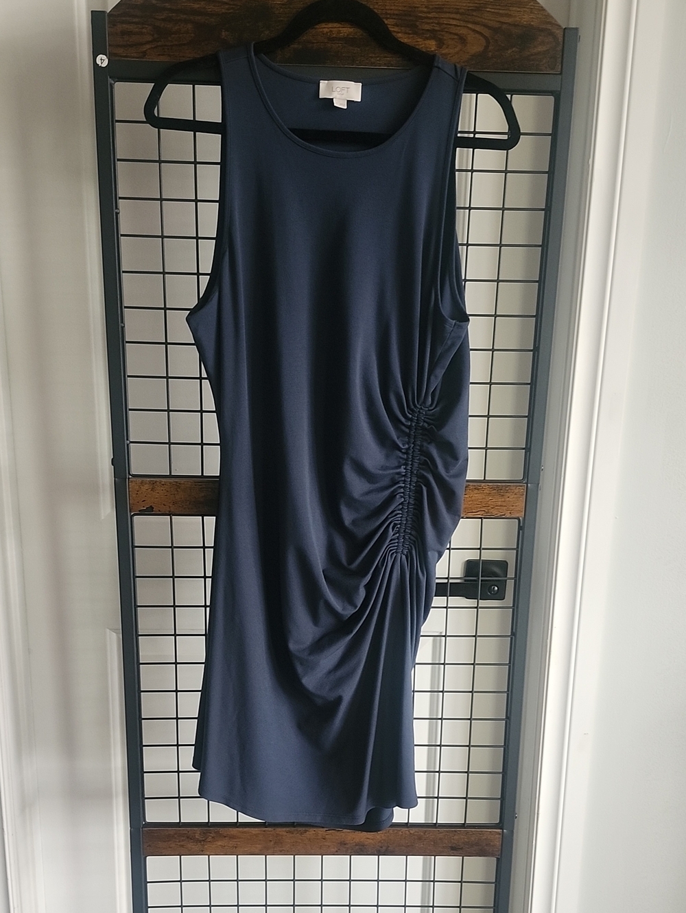 LOFT Navy Ruched Side Midi Dress